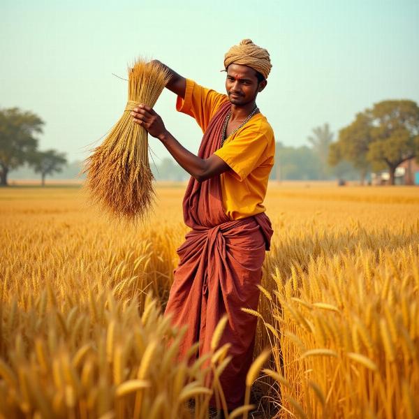 Indian Farmer Harvesting Crops