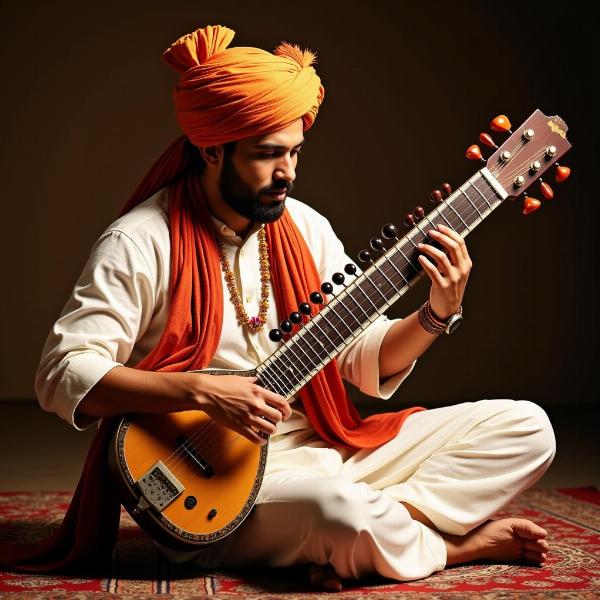 Indian Musician Playing Sitar