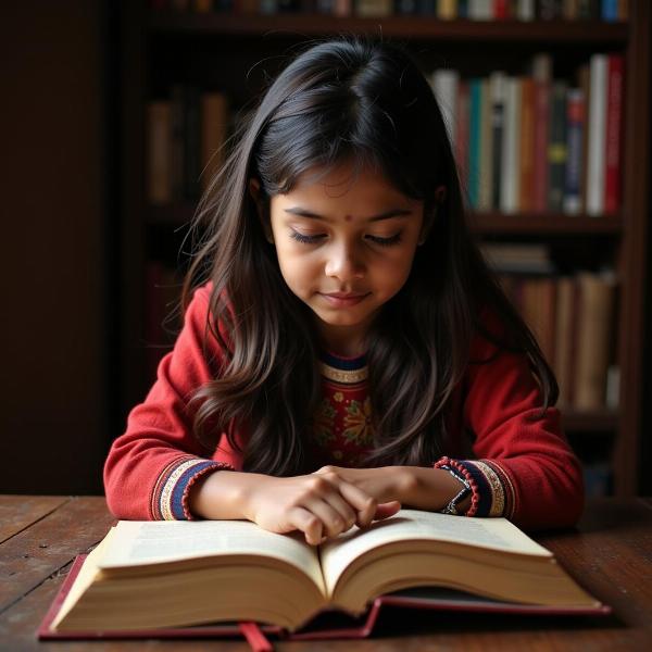 An Indian student engrossed in reading