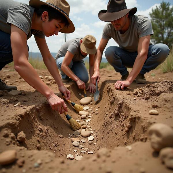 Excavation process at archaeological sites