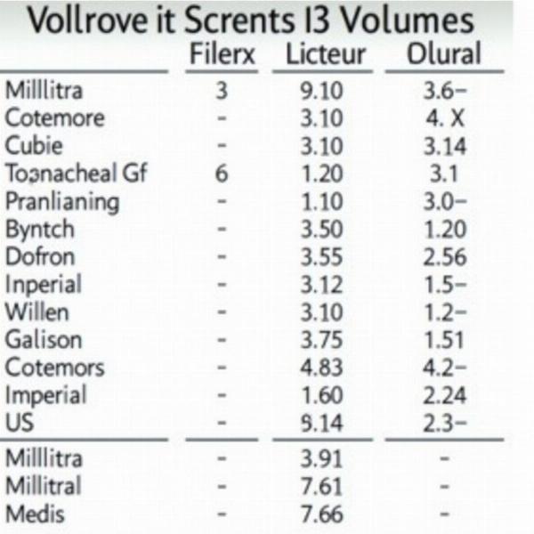 Litre Conversion Chart