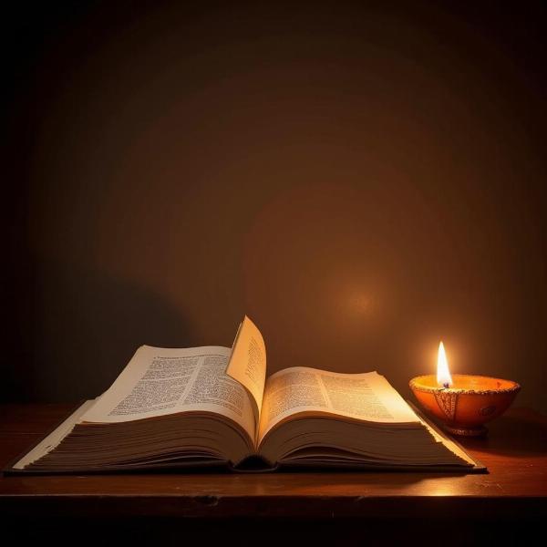 Open book with diya (lamp)