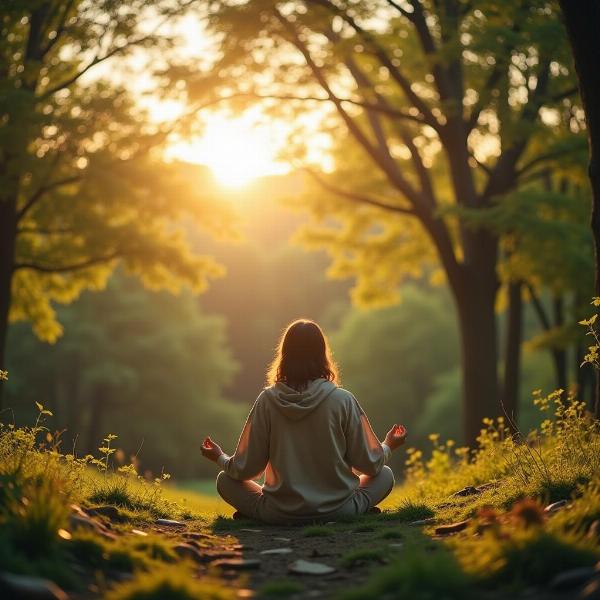 A person meditating peacefully in nature