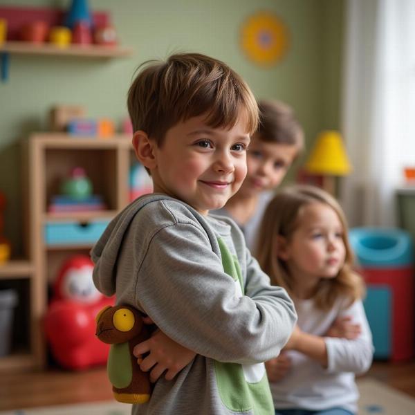 Mischievous Child Hiding a Toy