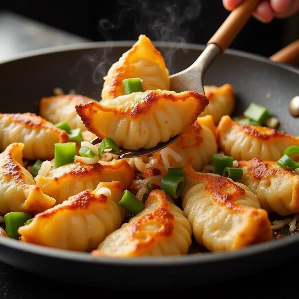 Momos Frying in a Pan