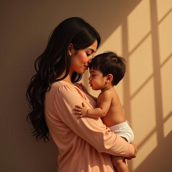 A cute baby boy being held by his mother, illustrating the affectionate meaning of Munna