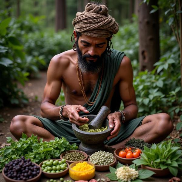 Ojha Preparing Herbal Medicine