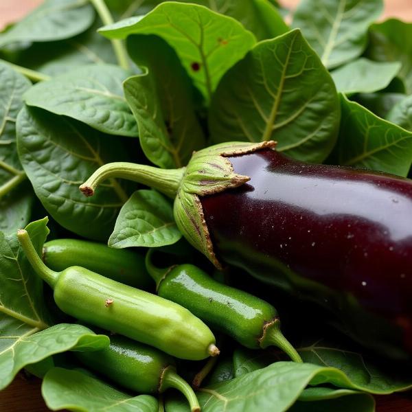 Spinach, Brinjal, and Okra