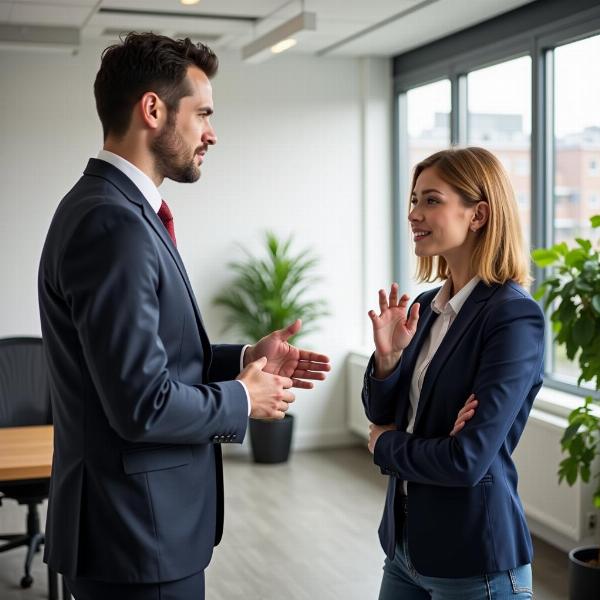 Depiction of an office scenario where an employee is paying lip service to their boss