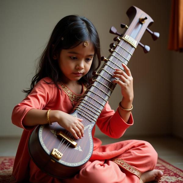 Petite Girl Playing Sitar