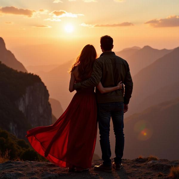 Couple Embracing on a Mountain Top