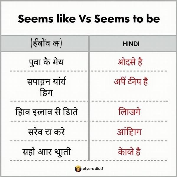 Seems Like vs. Seems To Be in Hindi - A Comparative Table