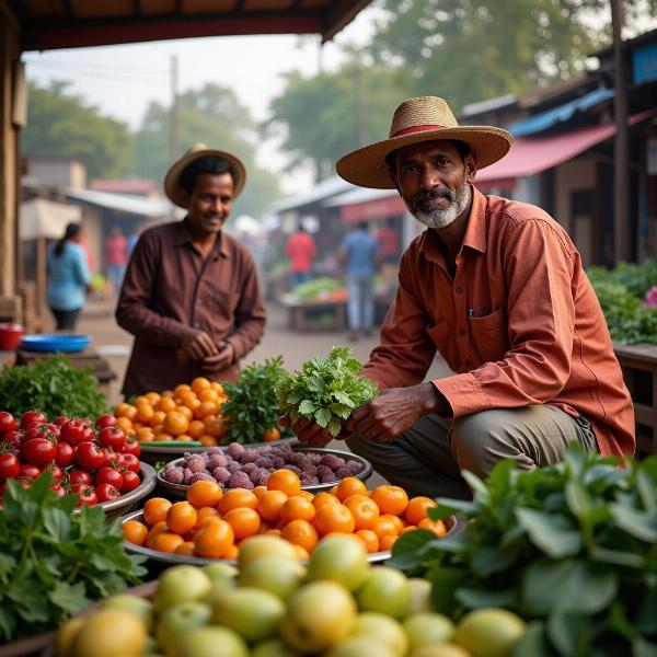 Indian Farmer Selling Produce at a Market