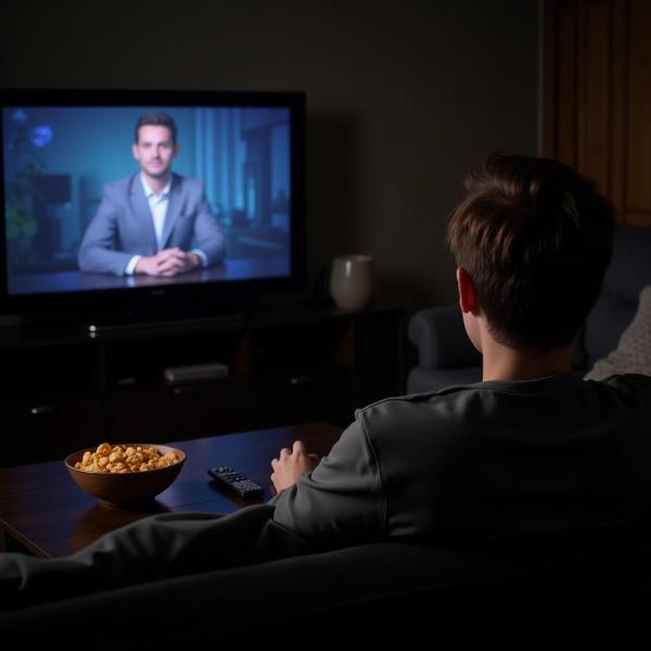 A person watching TV on the sofa