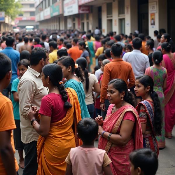 People Standing in a Queue in India