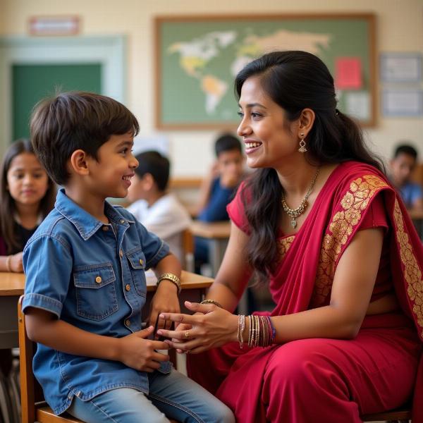 Teacher interacting with a student