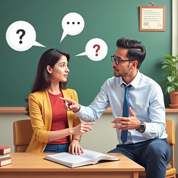 Teacher guiding a student with their studies