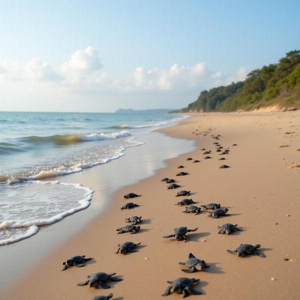 Turtle Hatchlings on Beach