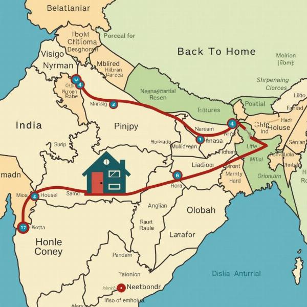 Map with a route to a home in India