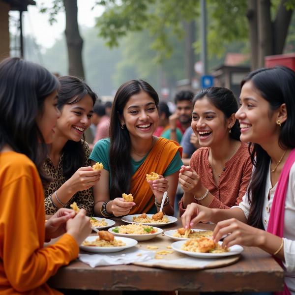 Group of friends enjoying street food, showcasing camaraderie and bindaas attitude