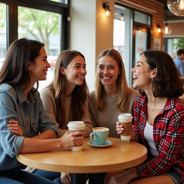 Young women chatting in a cafe