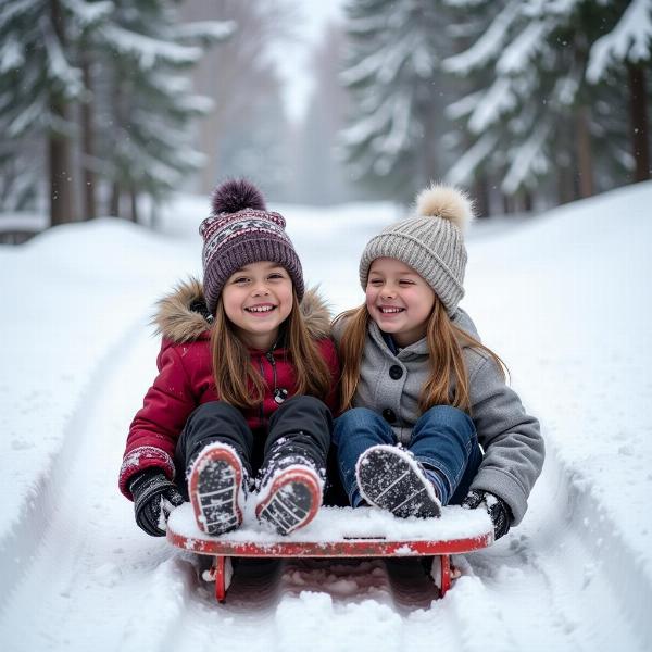 Children Enjoying Tobogganing