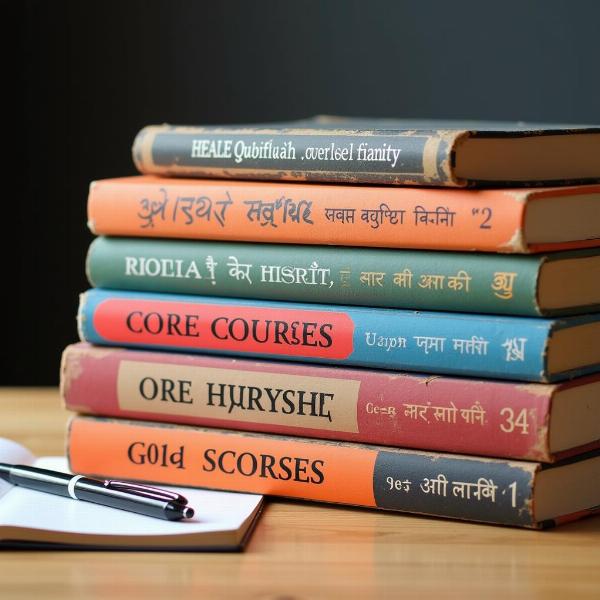 Stack of textbooks labeled "Core Courses"