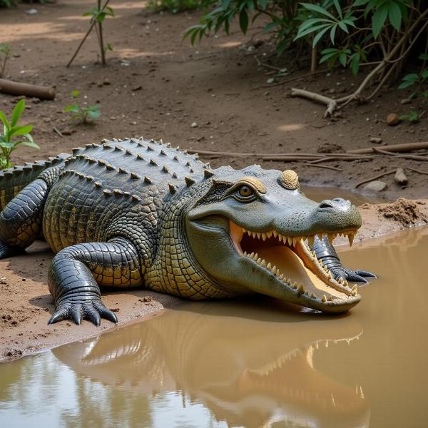 Crocodile Basking on the Riverbank