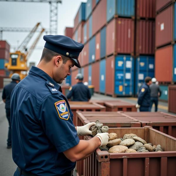 Custom officer inspecting goods at a port