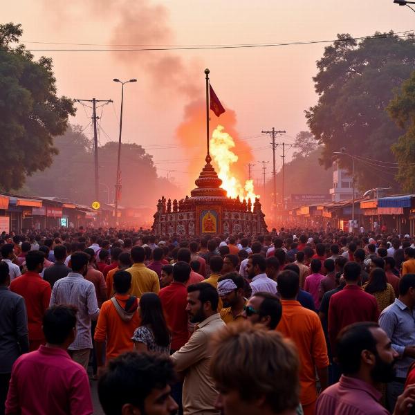 People gathered for a religious procession in India