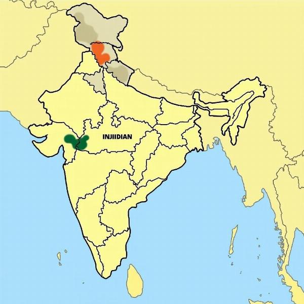 Map of India with a highlighted region