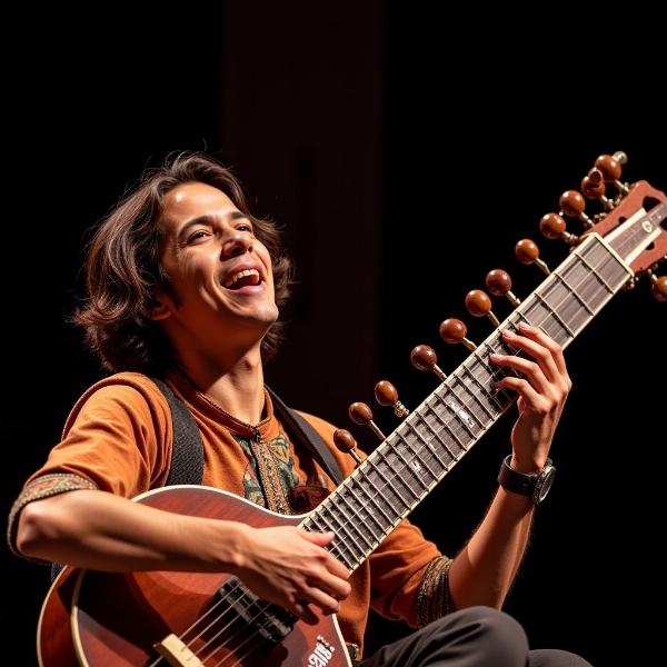 Skilled Musician Playing Sitar