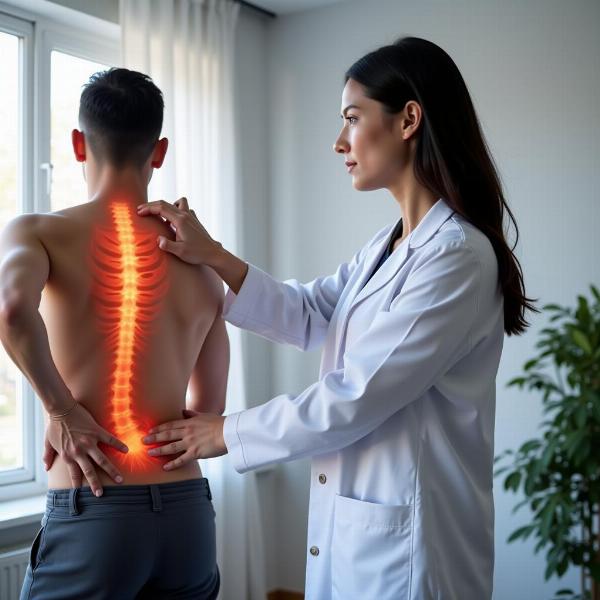 Doctor examining a patient with back pain