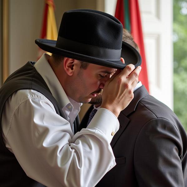 Man doffing his hat as a sign of respect