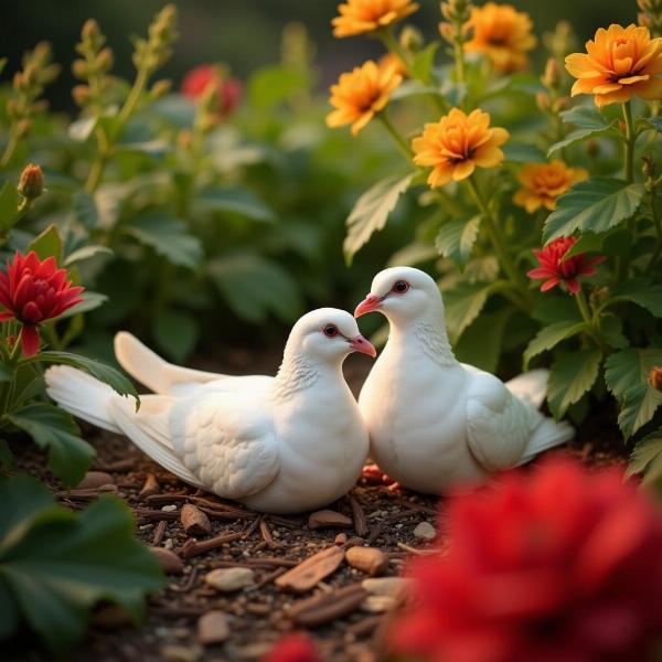 Doves cooing amidst lush greenery in an Indian garden