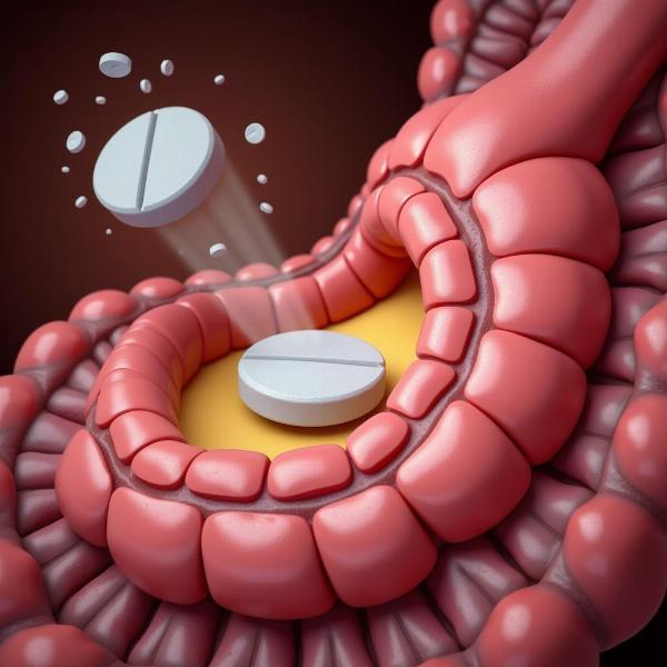 Enteric coated tablet dissolving in the intestine