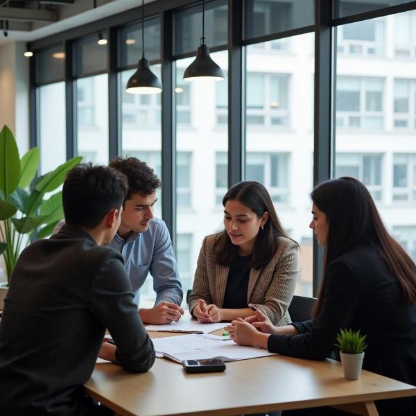 Colleagues in a modern Indian office, working together