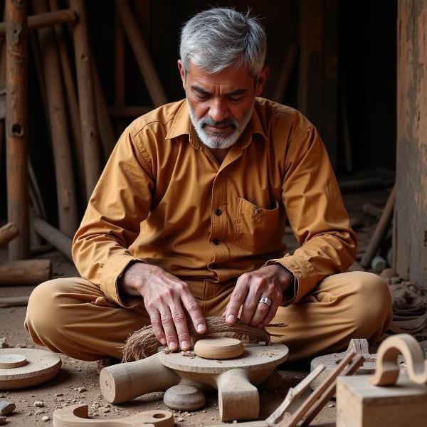 Craftsman working with wood in India