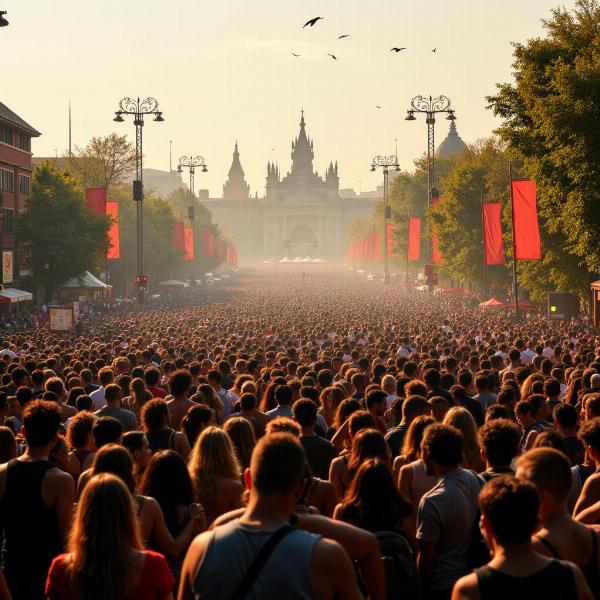 Large crowd gathered for a festival