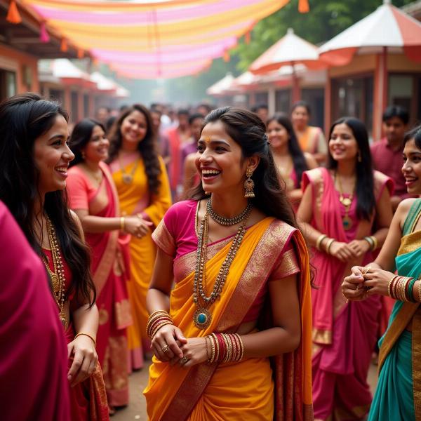 Indian Celebration with Gaily Dressed People