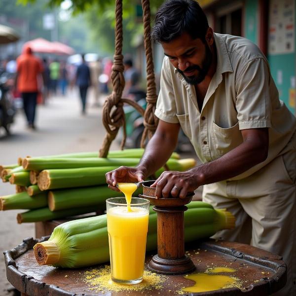 Sugarcane juice vendor in India