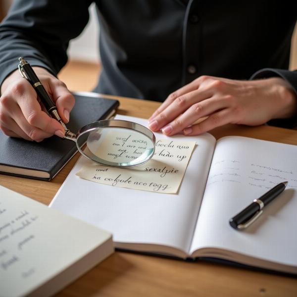 Graphologist Analyzing Handwriting