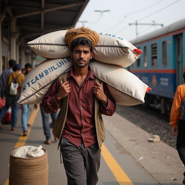 Hamali carrying heavy loads