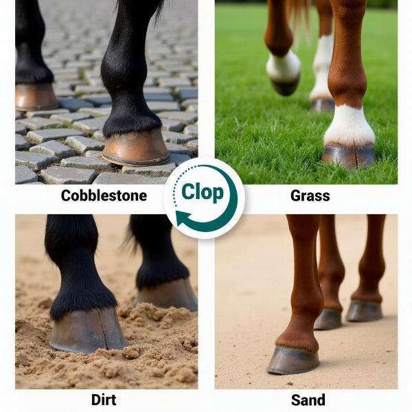 Horses hooves on different surfaces