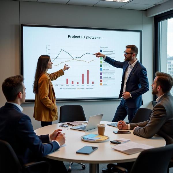 Colleagues discussing a project