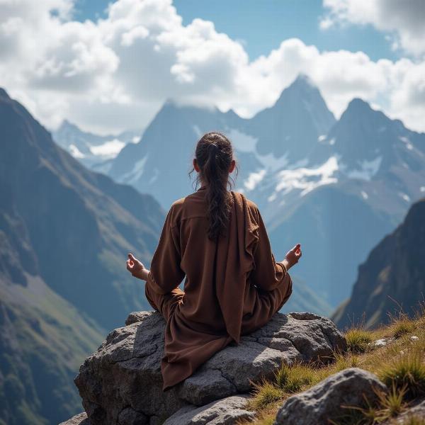 A Sadhu meditating in the Himalayas seeking enlightenment