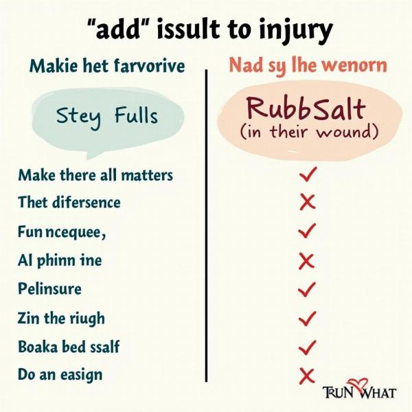 Comparison chart of similar idioms