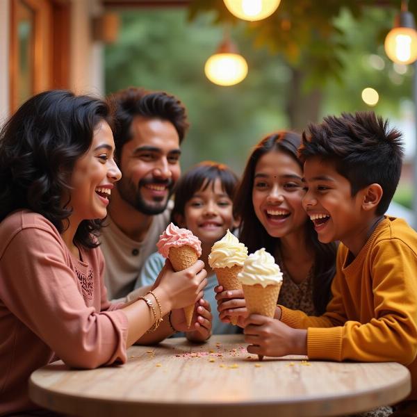 Indian Family Enjoying Ice Cream