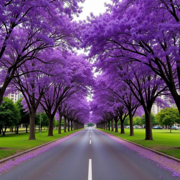 A street lined with jacaranda trees