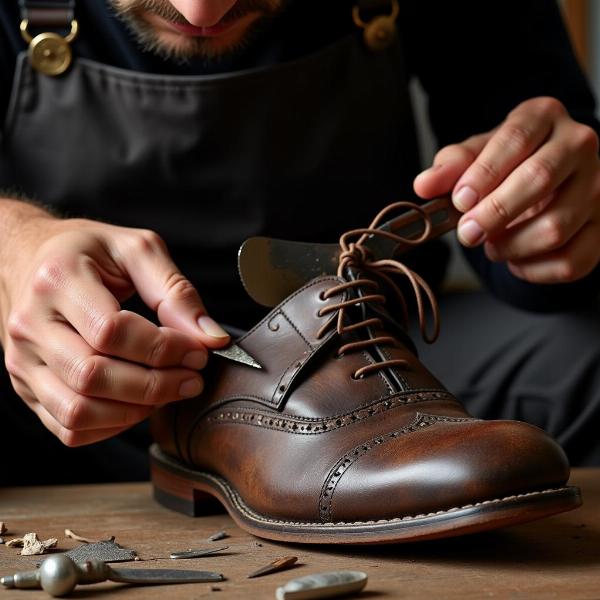 Cobbler Mending a Shoe